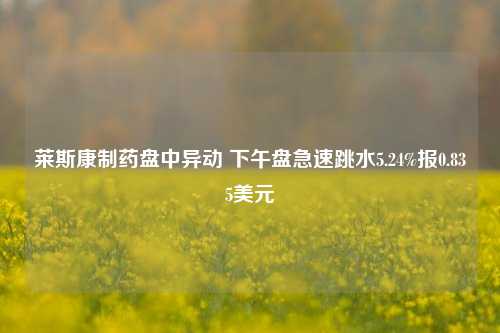 莱斯康制药盘中异动 下午盘急速跳水5.24%报0.835美元